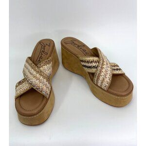 Zodiac Nessa Boho Criss Cross Woven Band Platform Wedge Sandal Tan 11 NWOB